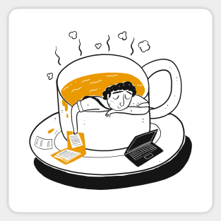 Man sleeping in cup Sticker